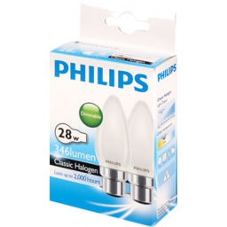 Photo of Philips Classic Halogen Light Bulb Candle 28w B22 Frosted 2pk