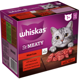 Photo of Whiskas 1+ Years Adult So Meaty Wet Cat Food With Meat Cuts In Gravy Pouch 12x85g
