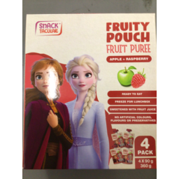 Photo of Snack Tacular Fruity Pouch Fruit Puree Apple + Raspberry Disney Frozen 4 Pack x