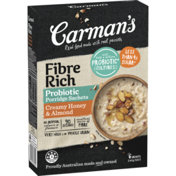 Photo of Carman's Fibre Rich Probiotic Porridge Sachets Creamy Honey & Almond 6 Pack 240g