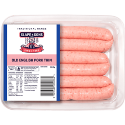Photo of Slape & Sons Sausages Old English Pork Thin 480g