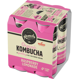Photo of Remedy Organic Kombucha Raspberry Lemonade 4 Pack X 250ml