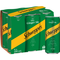 Photo of Schweppes Dry Ginger Ale 6 x 250ml Multipack Soft Drink Mini Cans