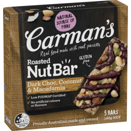 Photo of Carman's Dark Choc, Coconut & Macadamia Roasted Nut Bar 160g 5pk