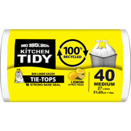 Photo of Big Black Sacks Kitchen Tidy Liners 100% Recycled Lemon White Medium 40 Pack