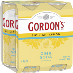 Photo of Gordon's Sicilian Lemon Gin & Soda Can 4x250ml 4.0x250ml