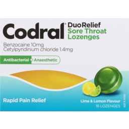 Photo of Codral Sore Throat Relief Lozenges Antibacterial + Anaesthetic Lime & Lemon 16 Pack
