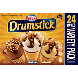 Photo of Peters Drumstick Variety Pack Chocolate Vanilla & Caramel Ice Creams 24 Pack 2.85l