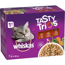 Photo of Whiskas Tasty Trios Wet Cat Food Meat Selection In Gravy Pouches