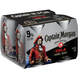 Photo of Captain Morgan & Cola Barrel Serve 9% 250ml 4 Pack