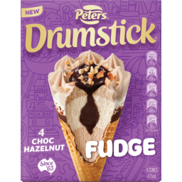Photo of Peters Drumstick Fudge Choc Hazelnut Ice Cream 4 Pack 475ml
