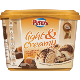 Photo of Peters Light & Creamy Choc Caramel & Vanilla Swirl Ice Cream 1.8l