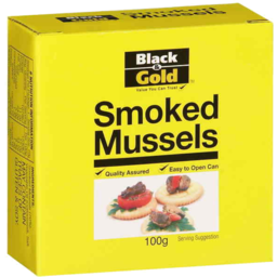 Photo of Black & Gold Smoked Mussels 100gm