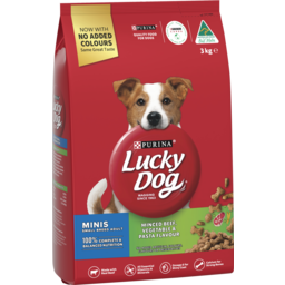 Photo of Purina Lucky Dog Minis Minced Beef, Vegetable And Pasta Flavour Dry Dog Food 3kg