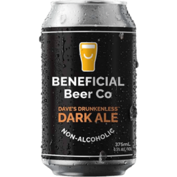 Photo of Beneficial Beer Co Dave's Drunkenless Dark Ale Non Alcoholic Can 4pk