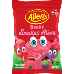Photo of Allen's Berry Snakes Alive Lollies Bag 200g 