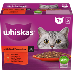 Photo of Whiskas 1+ Years In Jelly With Beef Cat Food Pouches Multipack