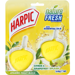 Photo of Harpic Nature Fresh Hygienic Toilet Block Cleaner Citrus & Grapefruit Pack 2x40g