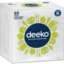 Photo of Deeko White Napkins 1 Ply 80 Pack