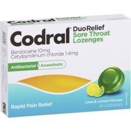 Photo of Codral Sore Throat Relief Lozenges Antibacterial + Anaesthetic Lime & Lemon 16 Pack
