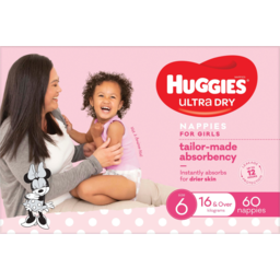 Photo of Huggies Ultra Dry Nappies For Girls 16kg & Over Size 6 60 Pack