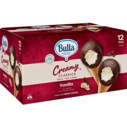 Photo of Bulla Creamy Classics Ice Cream Ball Top Cones Vanilla 12 Pack 1l