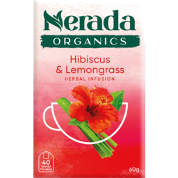 Photo of Nerada Organics Hibiscus & Lemongrass Herbal Infusion Tea Bags 40 Pack 60g