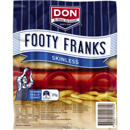 Photo of Don Footy Franks Skinless 375gm 6pk