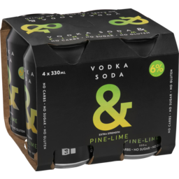 Photo of Vodka Soda & Black Pine Lime 6% X 4 4x330ml