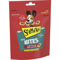 Photo of Schmackos Tasty Bites Dog Treat Chewy Slices Beef 155g Bag 155g