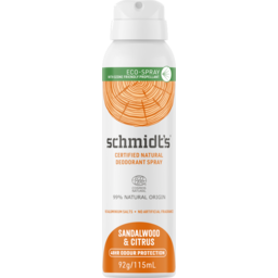 Photo of Schmidt's Certified Natural Aerosol Deodorant Spray Sandalwood & Citrus 48h Odour Protection