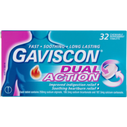 Photo of Gaviscon Dual Action Peppermint Indigestion & Heartburn Relief Chewable Tablets 32 Pack