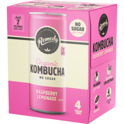 Photo of Remedy No Sugar Organic Raspberry Lemonade Kombucha Sparkling Live Cultured Drink 4x250ml