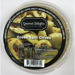 Photo of Gourmet Delights Large Green Split Olives 390gm