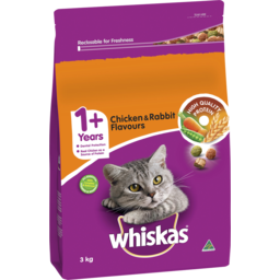 Photo of Whiskas 1+ Dry Cat Food Chicken & Rabbit Flavours 3kg Bag 