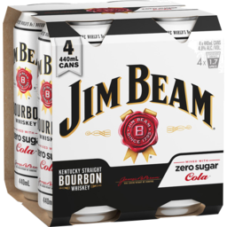 Photo of Jim Beam 4.8% Bourbon & Zero Sugar Cola 4x440ml Cans