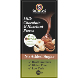 Photo of Sugarless Confectionery Milk Chocolate & Hazelnut Pieces With Stevia Chocolate Block 100g