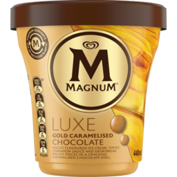 Photo of Magnum Luxe Ice Cream Pint Gold Caramelised Chocolate Dessert Frozen 440ml