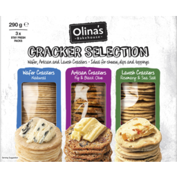 Photo of Olinas Bakehouse Natural Wafer Crackers Fig & Black Olive Crackers Rosemary & Sea Salt Crackers 3 Pack 290g