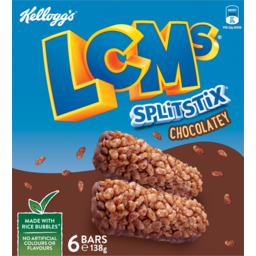 Photo of Kelloggs Lcms Rice Bubbles Split Stix Chocolatey Bars 6 Pack 138g