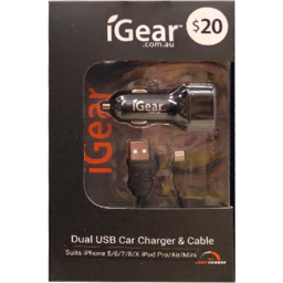 Photo of iGear USB Dual Car Charger & Cable Black iPhone