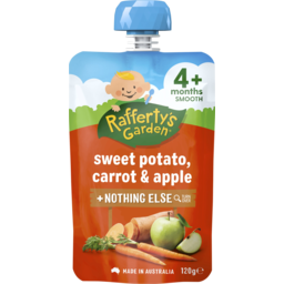 Photo of Raffertys Garden Sweet Potato Carrot & Apple + Nothing Else 4+ Months Smooth Baby Food 120g