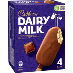 Photo of Cadbury Dairy Milk Ice Cream On Stick Vanilla 4 Pack