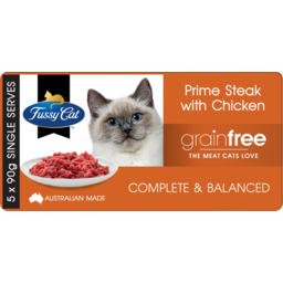 Photo of Vip Petfoods Fussy Cat Prime Steak Mince With Chicken Flavour 5 Single Serves Cat Food 450g
