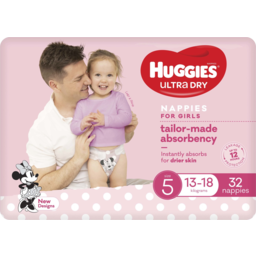 Photo of Huggies Ultra Dry Nappies For Girls 13-18kg Size 5 32 Pack