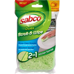 Photo of Sabco Duex Scrub & Wipe 2 In 1 Kitchen Sponge 3 Pack