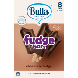 Photo of Bulla Ice Cream Fudge Bars Chocolate 8 Pack 600ml