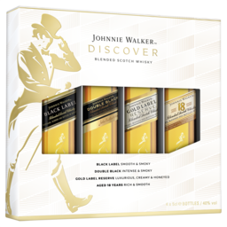 Photo of Johnnie Walker Black Label Double Black Gold Label Reserve Aged 18 Year Old Blended Scotch Whiskey Discover Gift Pack 4.0x50ml