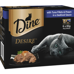 Photo of Dine Desire Adult Wet Cat Food With Tuna Fillets & Prawn In A Seafood Sauce Can