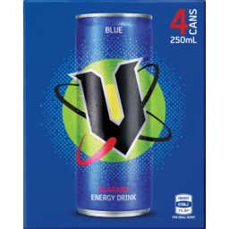 Photo of V Blue Guarana Energy Drink Cans 4x250ml